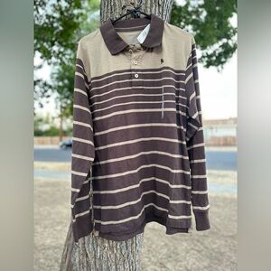 Vintage Men's Brown Striped Old Navy Polo Shirt